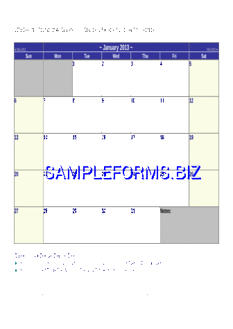 2013 Calendar Template doc pdf free