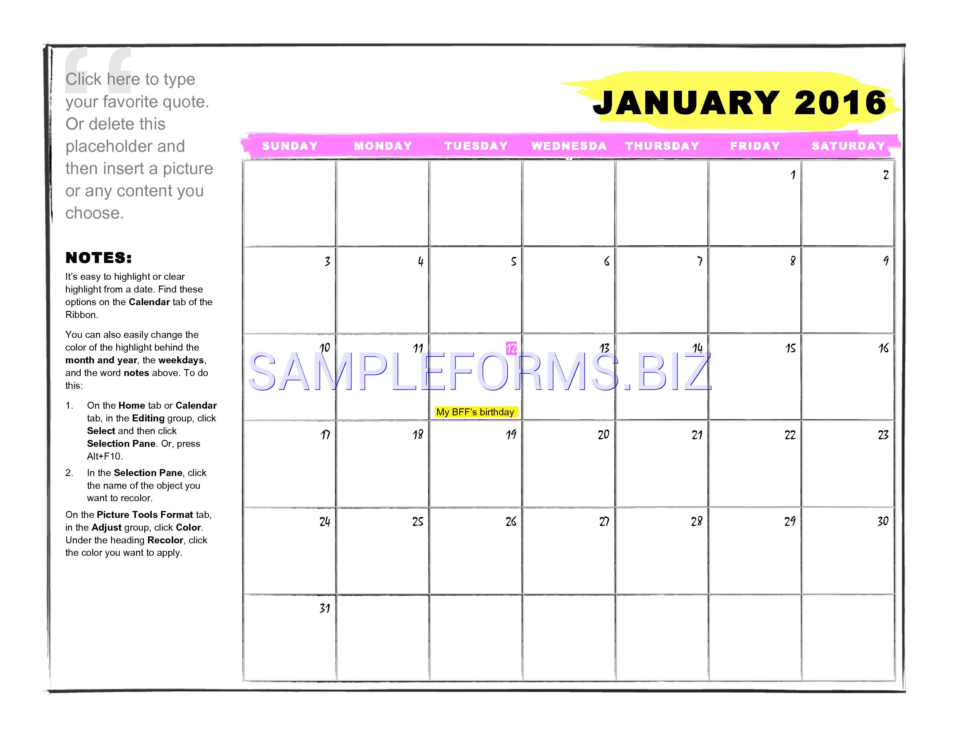 Preview free downloadable One-Month Student Calendar Any Year in PDF (page 1)